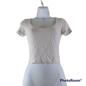 Zara White Ribbed Short Sleeve Scoop Neck Crop Top Size Small